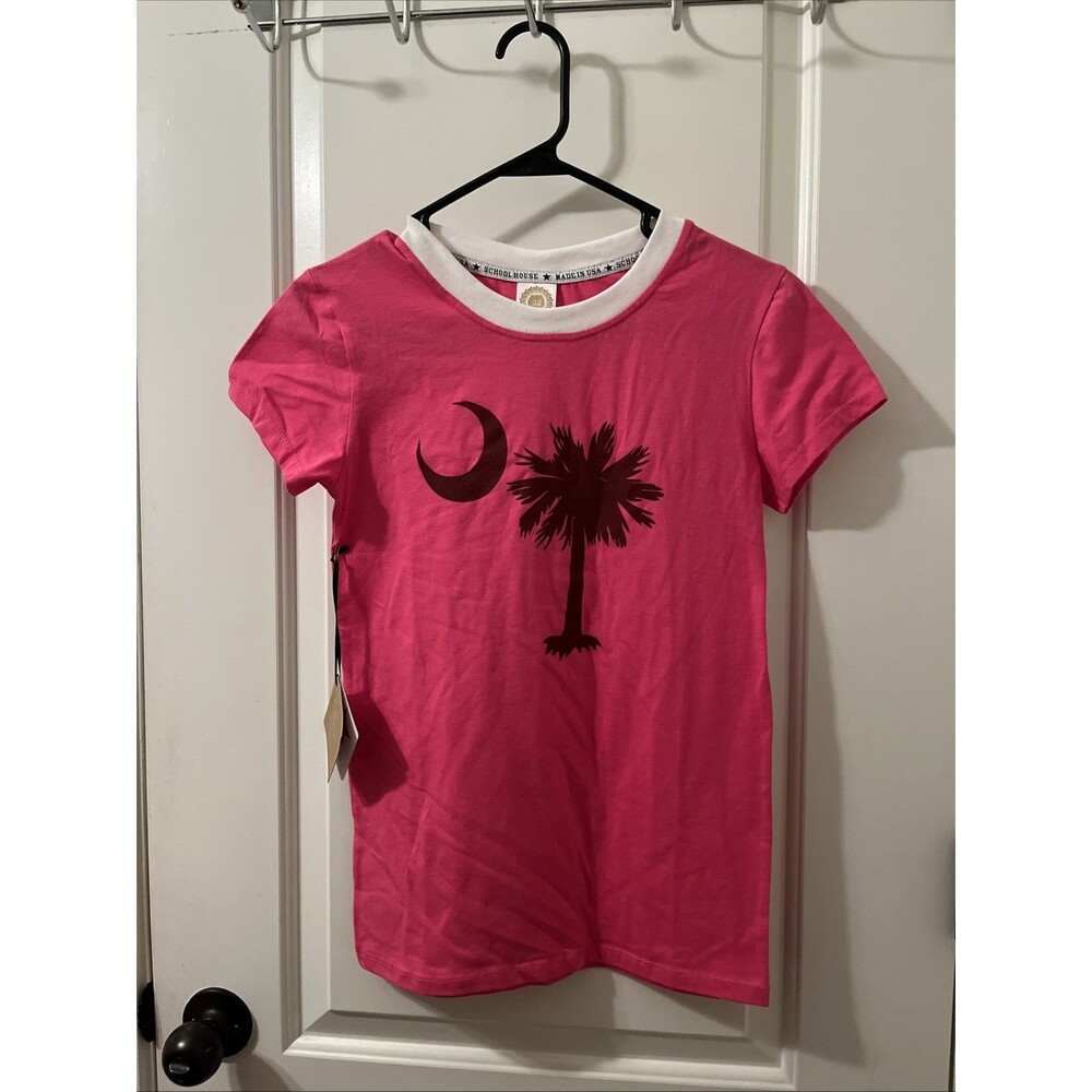 University Of South Carolina Women's Juniors T-shirt Palm Tree & Moon Pink White